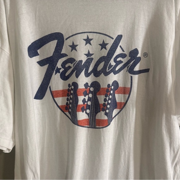 Fender USA Graphic T-Shirt White Patriotic Logo Guitar Print 2XL - Picture 6 of 7